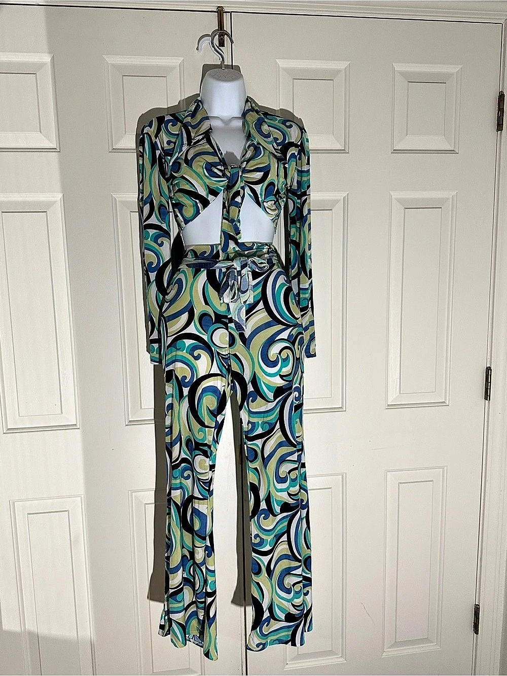 Abstract Retro Print Wide Leg Jumpsuit